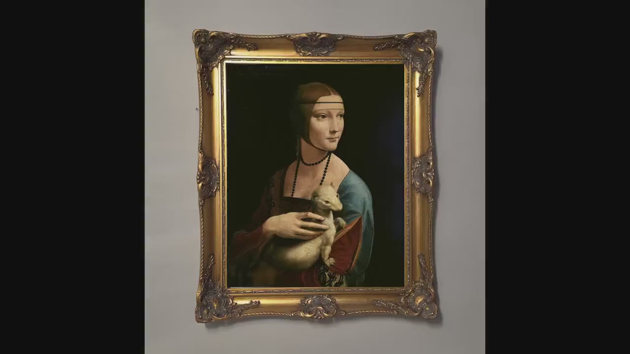 Lady with an Ermine Leonardo Da Vinci Canvas (Vintage gold frame)