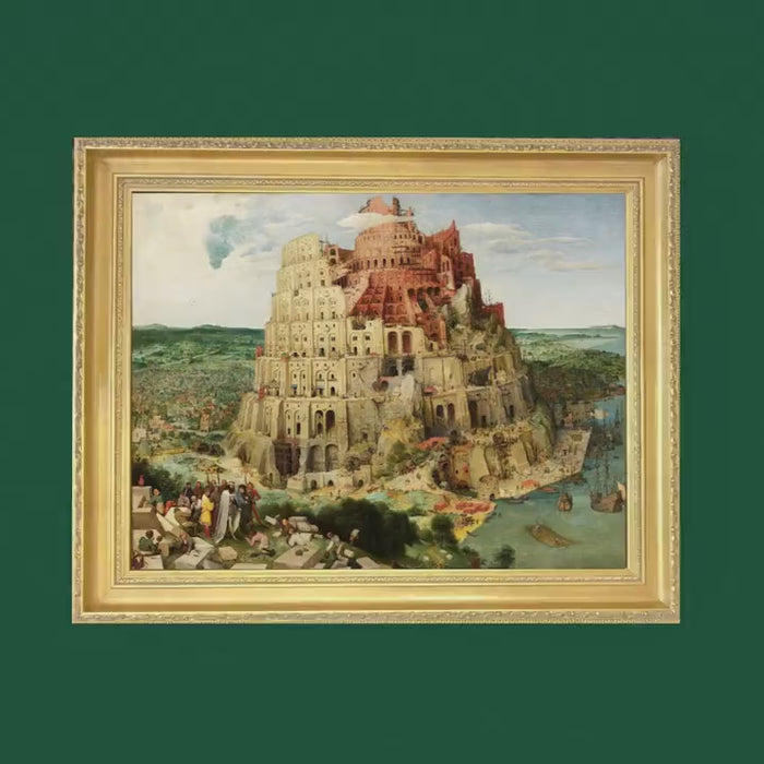 Tower of Babel by Pieter Bruegel, 3D Hand-Finished Canvas Print, Vintage Golden Frame