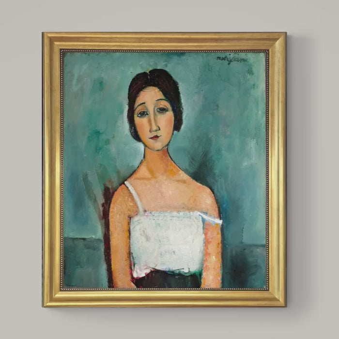 Modigliani 'Christina' Canvas Print: Vintage Gold Frame, Hand-Finished Brushstrokes, looks like original paiting