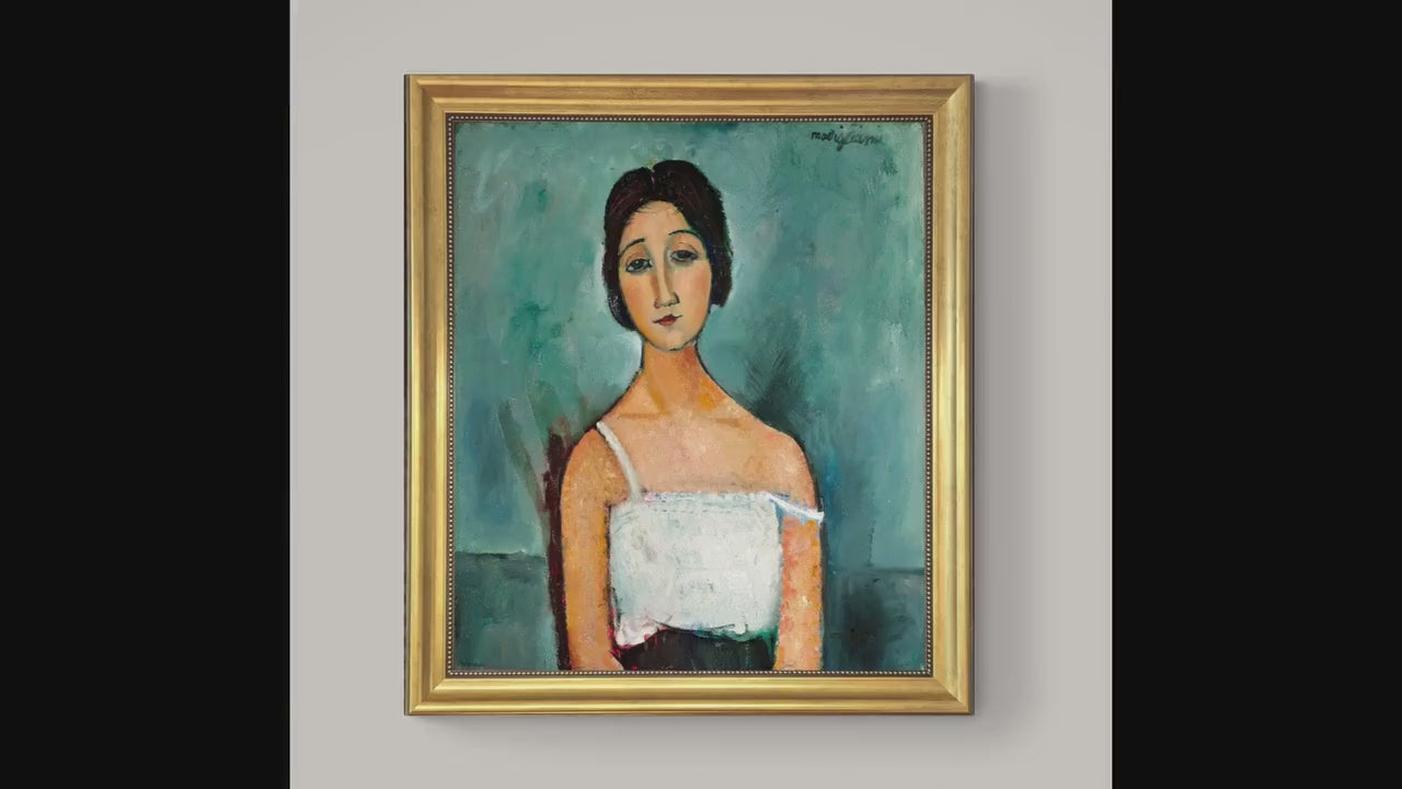 Modigliani 'Christina' Canvas Print: Vintage Gold Frame, Hand-Finished Brushstrokes, looks like original paiting