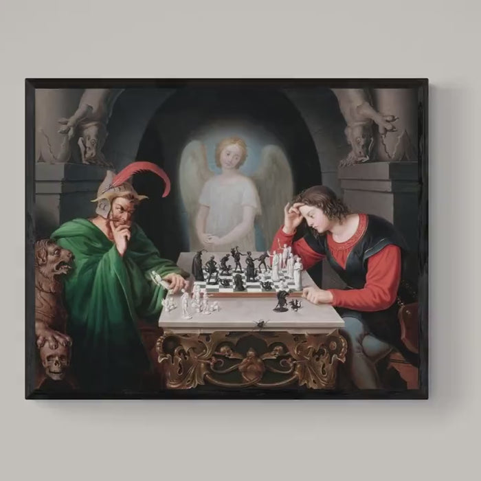 Checkmate painting by Moritz Retzsch (1831), Canvas Print: 3D Hand Finished Art