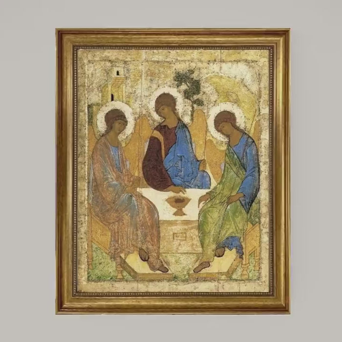 The Holy Trinity Canvas Print: Andrei Rublev, Gold Wooden Frame, Textured Brushstrokes