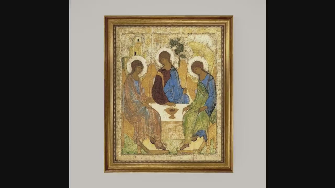 The Holy Trinity Canvas Print: Andrei Rublev, Gold Wooden Frame, Textured Brushstrokes