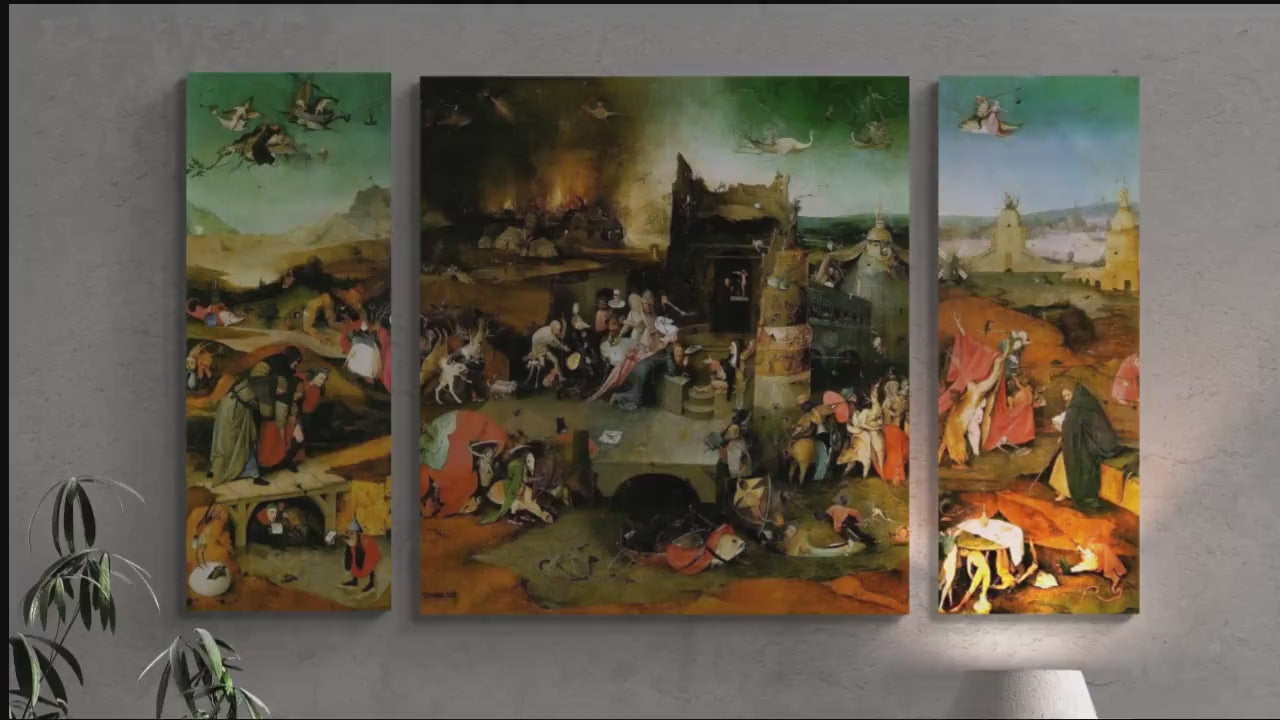 Hieronymus Bosch "Temptation of St Antony" Triptych, Canvas or Paper Print