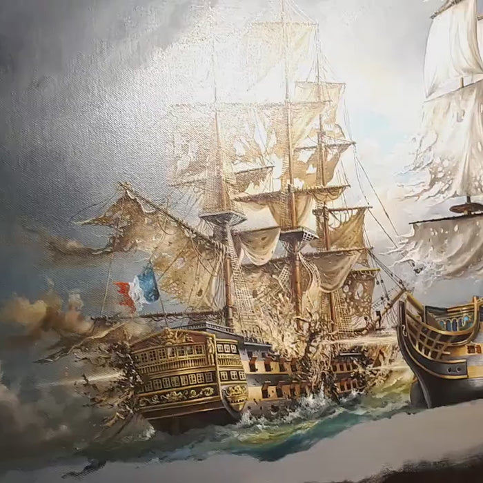 Battle of Trafalgar by Robert Zietara, Art Print, HSM Victory, Nautical Sailing Ship Poster