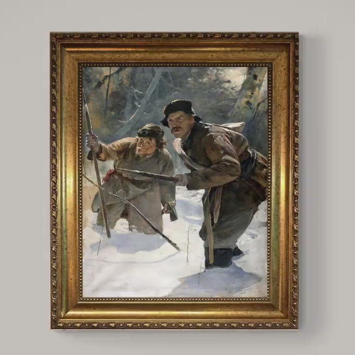 Julian Fałat Javelineers art print on Canvas, Brush strokes and Vintage Gold Frame