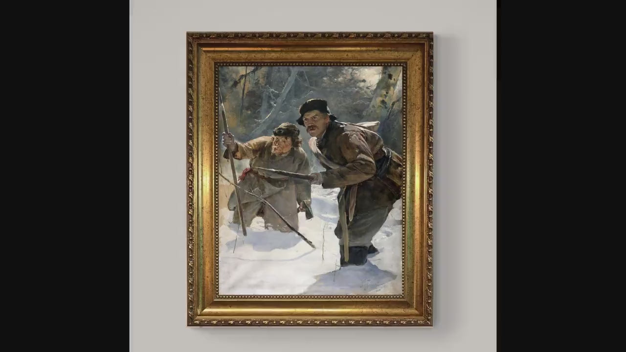 Julian Fałat Javelineers art print on Canvas, Brush strokes and Vintage Gold Frame