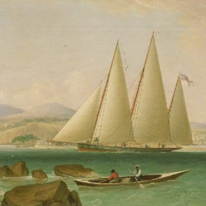 Bermuda Schooner Yacht Art Print with Vintage Golden Frame