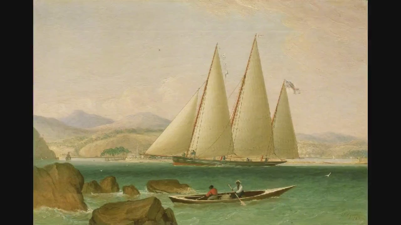 Bermuda Schooner Yacht Art Print with Vintage Golden Frame