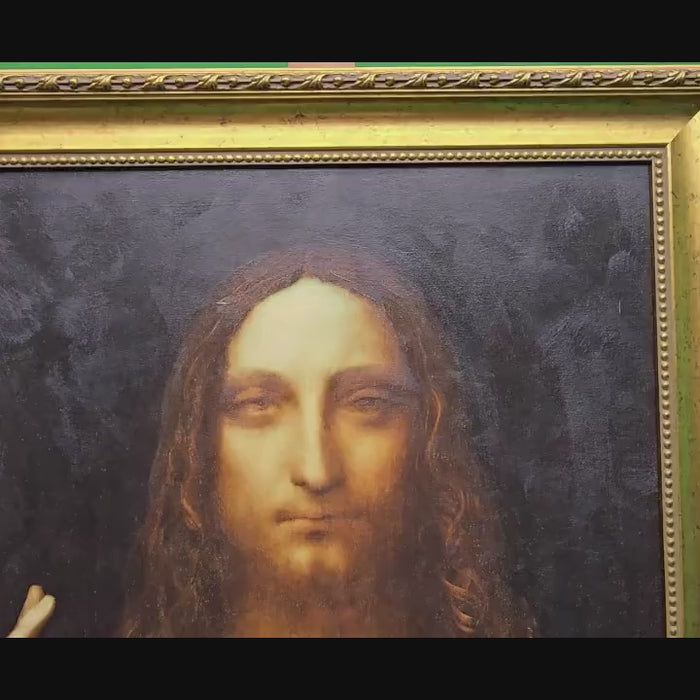 Salvator Mundi Painting Print: Religious Canvas Art (Framed, Hand-Brushed)