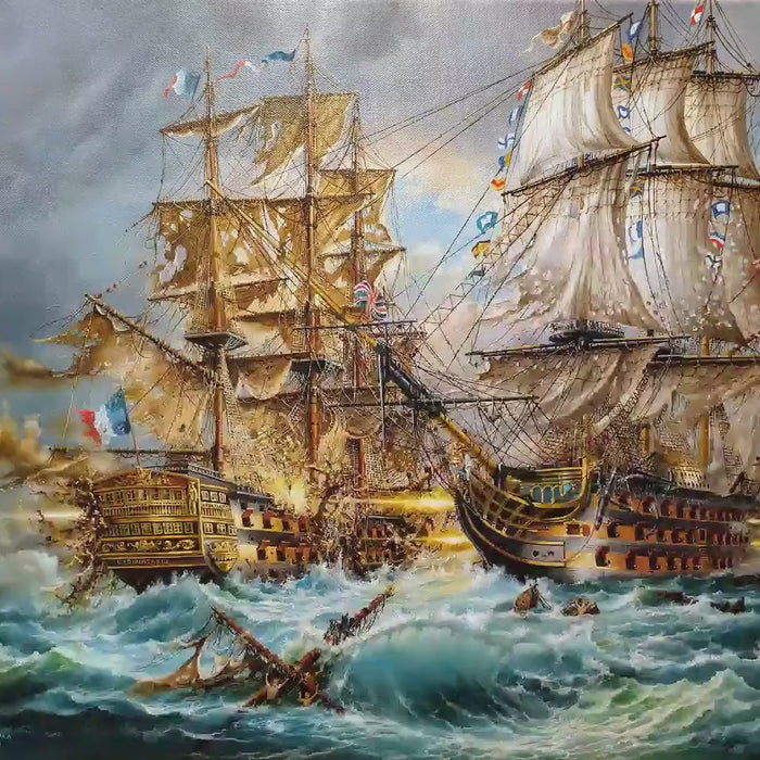 Battle of Trafalgar HMS Victory, Giclée Canvas Print with Vintage Frame