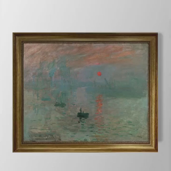 Monet's Impression Sunrise: Hand-Finished Canvas Print with Vintage Gold Frame