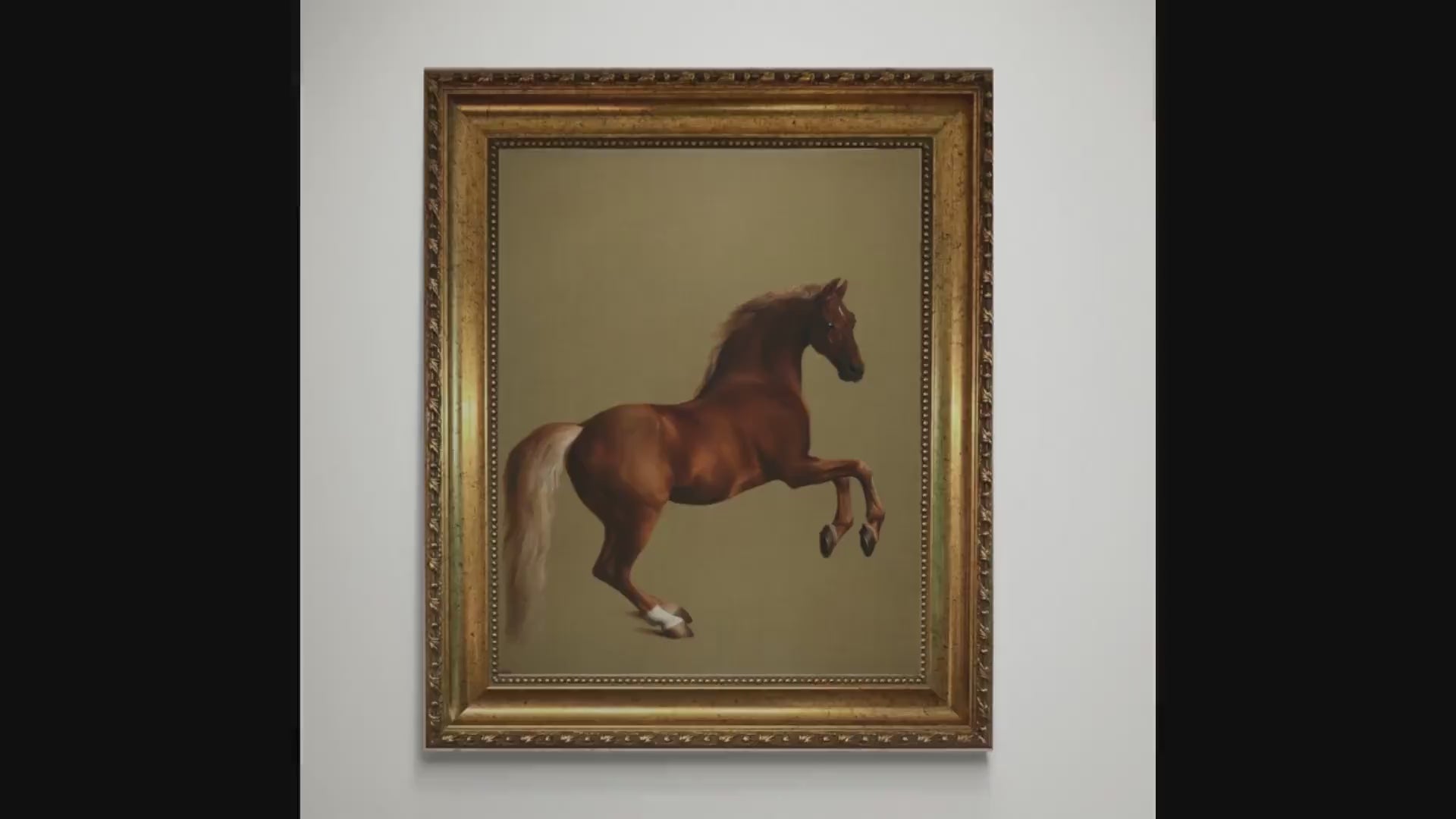Whistlejacket by George Stubbs Wall Art: Classic Print (Vintage Golden Frame and Brush Strokes)