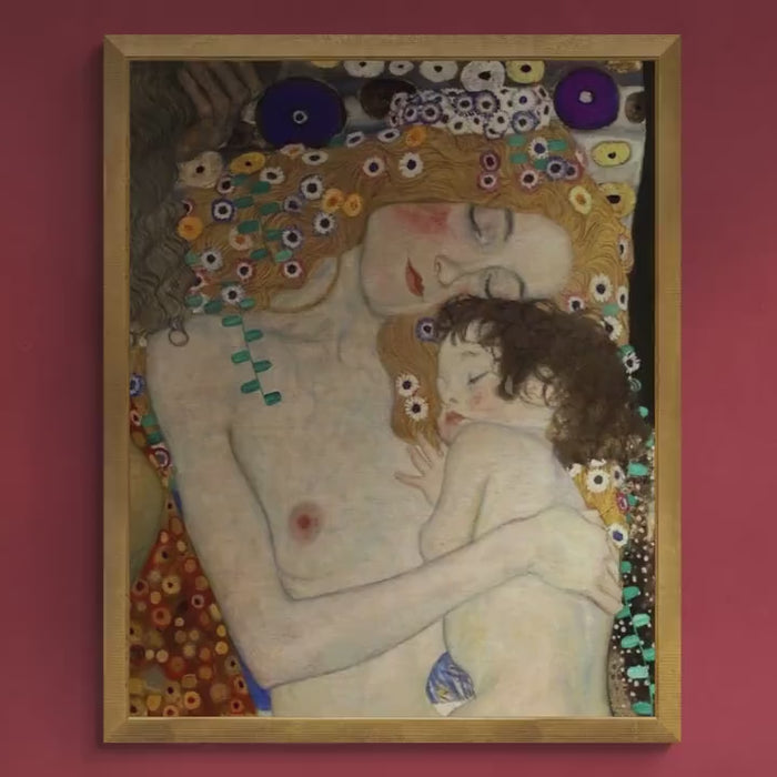 Gustav Klimt Mother and Child Canvas Print, Hand Finished Texture