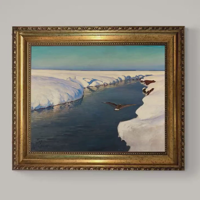 Julian Fałat the Snow art print on Canvas, Brush strokes and Vintage Gold Frame