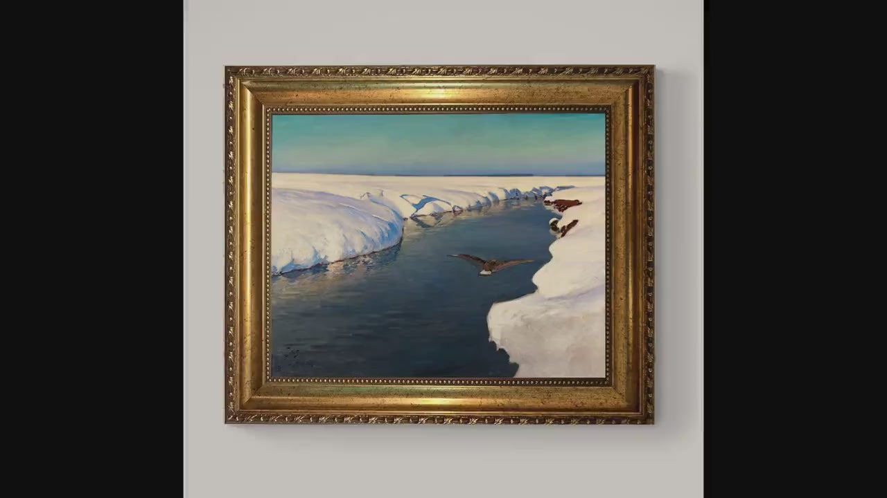 Julian Fałat the Snow art print on Canvas, Brush strokes and Vintage Gold Frame