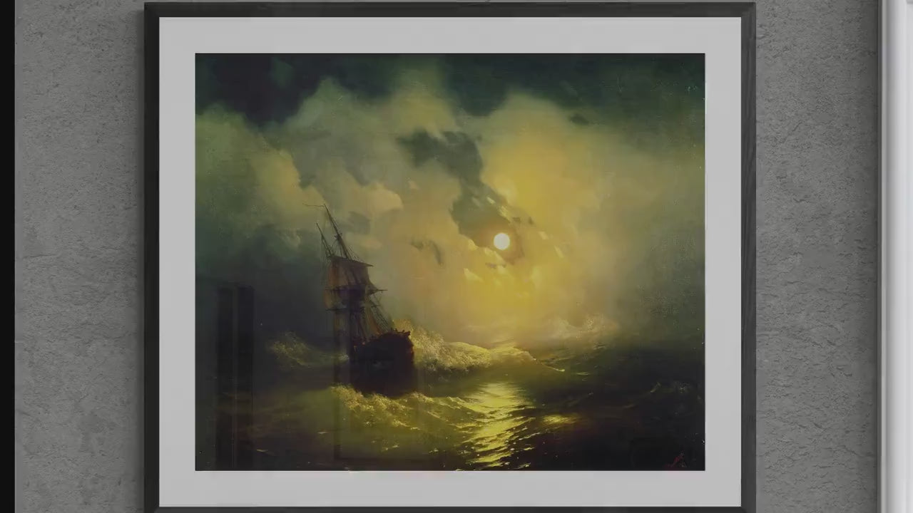 Stormy Sea Painting: Vintage Gold Frame Wall Art