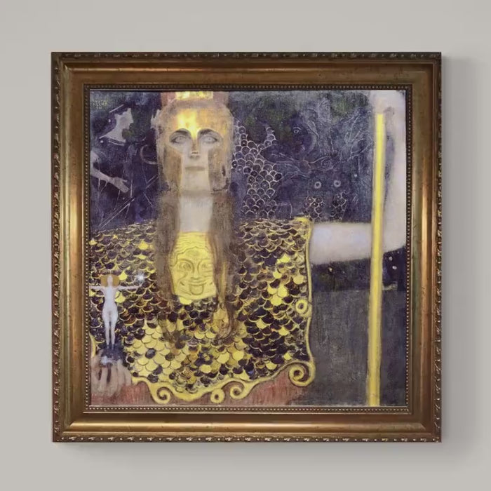 Gustav Klimt Pallas Athena Canvas Print: Hand-Textured, Golden Vintage Frame