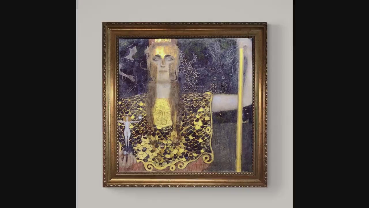 Gustav Klimt Pallas Athena Canvas Print: Hand-Textured, Golden Vintage Frame