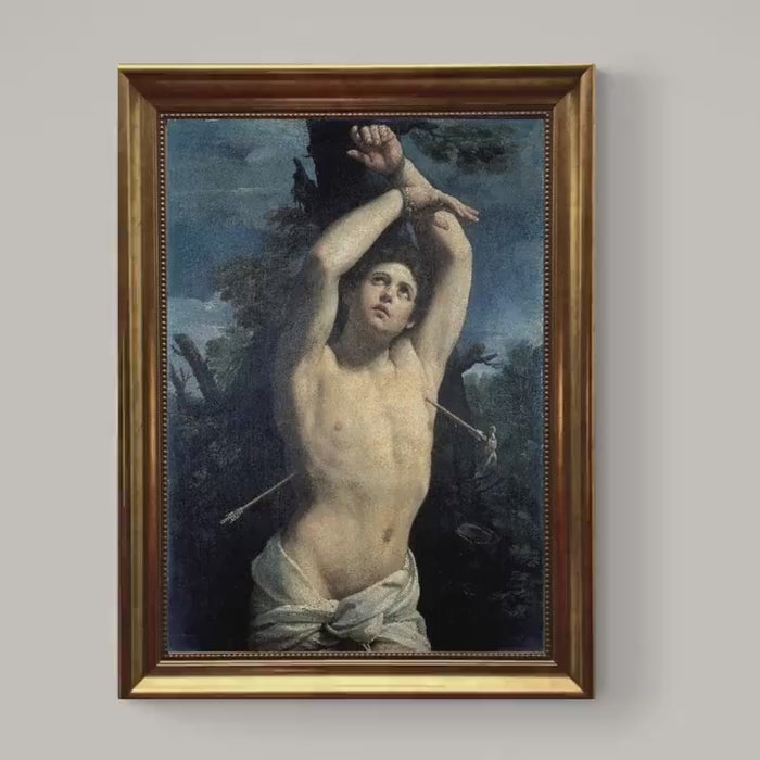 Saint Sebastian by Guido Reni, Framed Canvas Art Print with Brush strokes