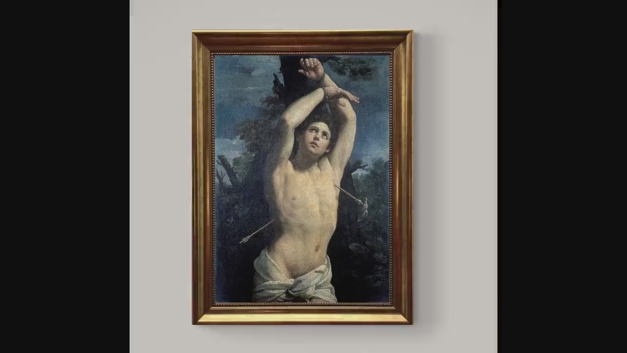 Saint Sebastian by Guido Reni, Framed Canvas Art Print with Brush strokes