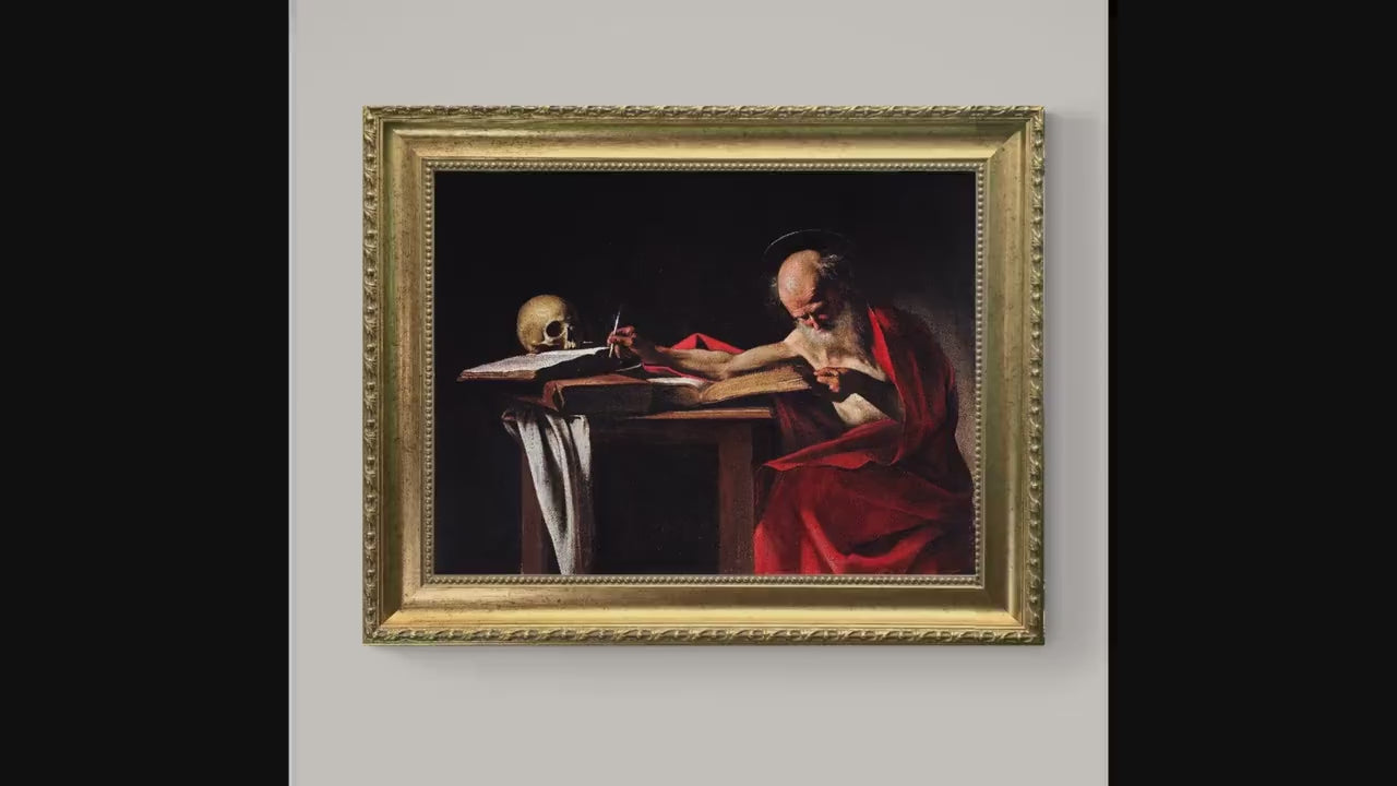 Caravaggio's Saint Jerome Writing: 3D Canvas Print, Hand-Finished brush strokes, Vintage Gold wooden Frame