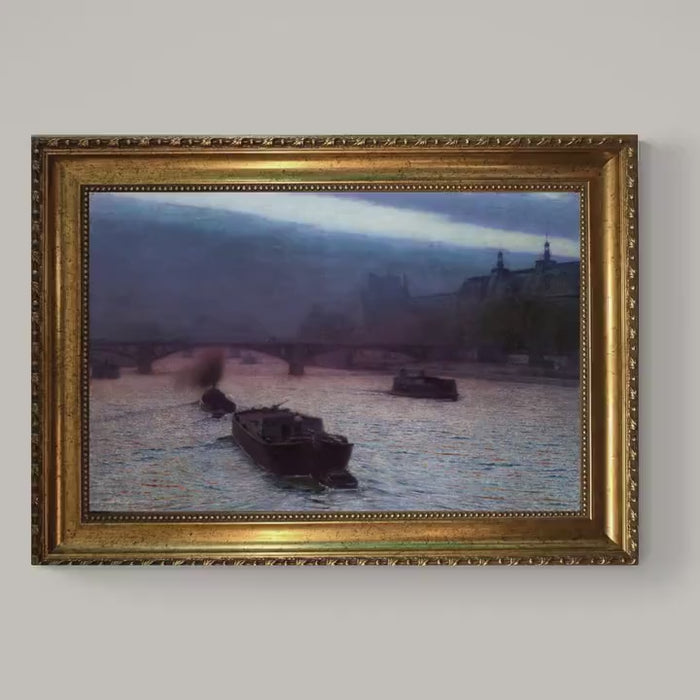 Evening on the Seine Canvas Art Print: Aleksander Gierymski- Gold Frame and Brush Strokes