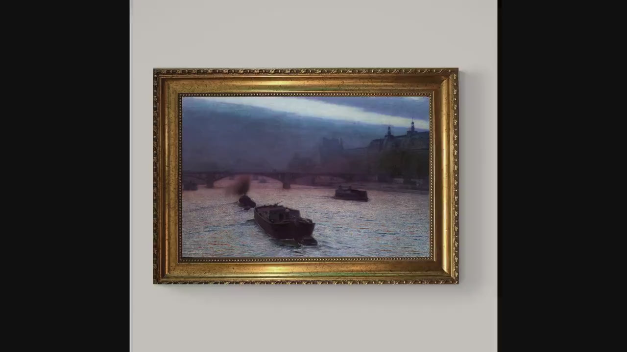 Evening on the Seine Canvas Art Print: Aleksander Gierymski- Gold Frame and Brush Strokes