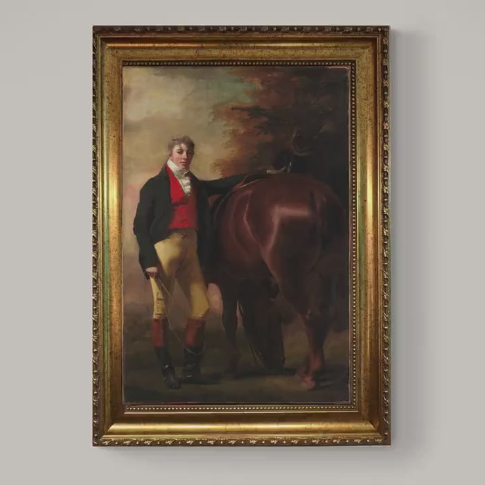 Victorian Hunting Scene Canvas Art Print, Golden Frame, Brush Strokes