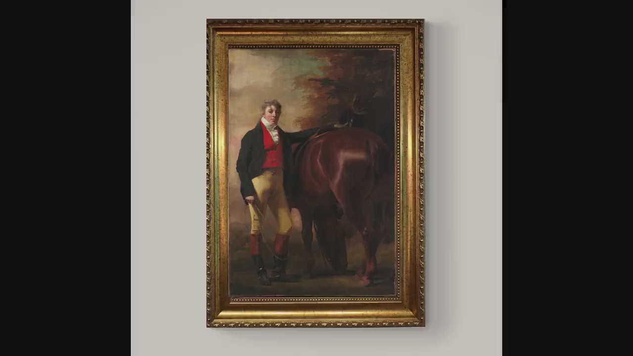 Victorian Hunting Scene Canvas Art Print, Golden Frame, Brush Strokes
