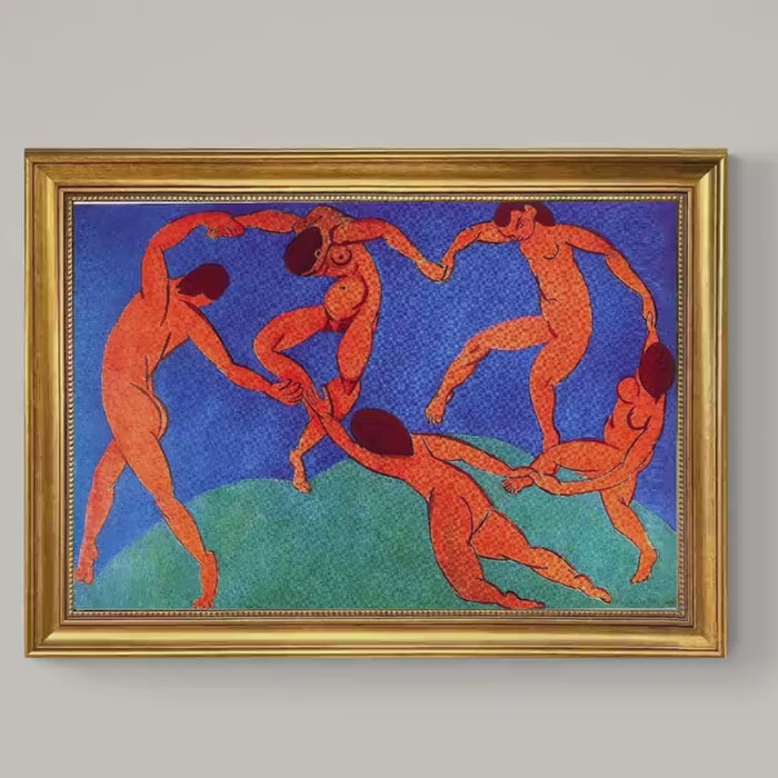 Framed Henri Matisse Dance II Canvas Print: with Golden Vintage Frame and Brush Strokes