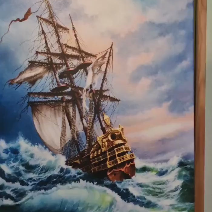 Sailing Ship Art Print | Seascape Painting, Storm at Sea
