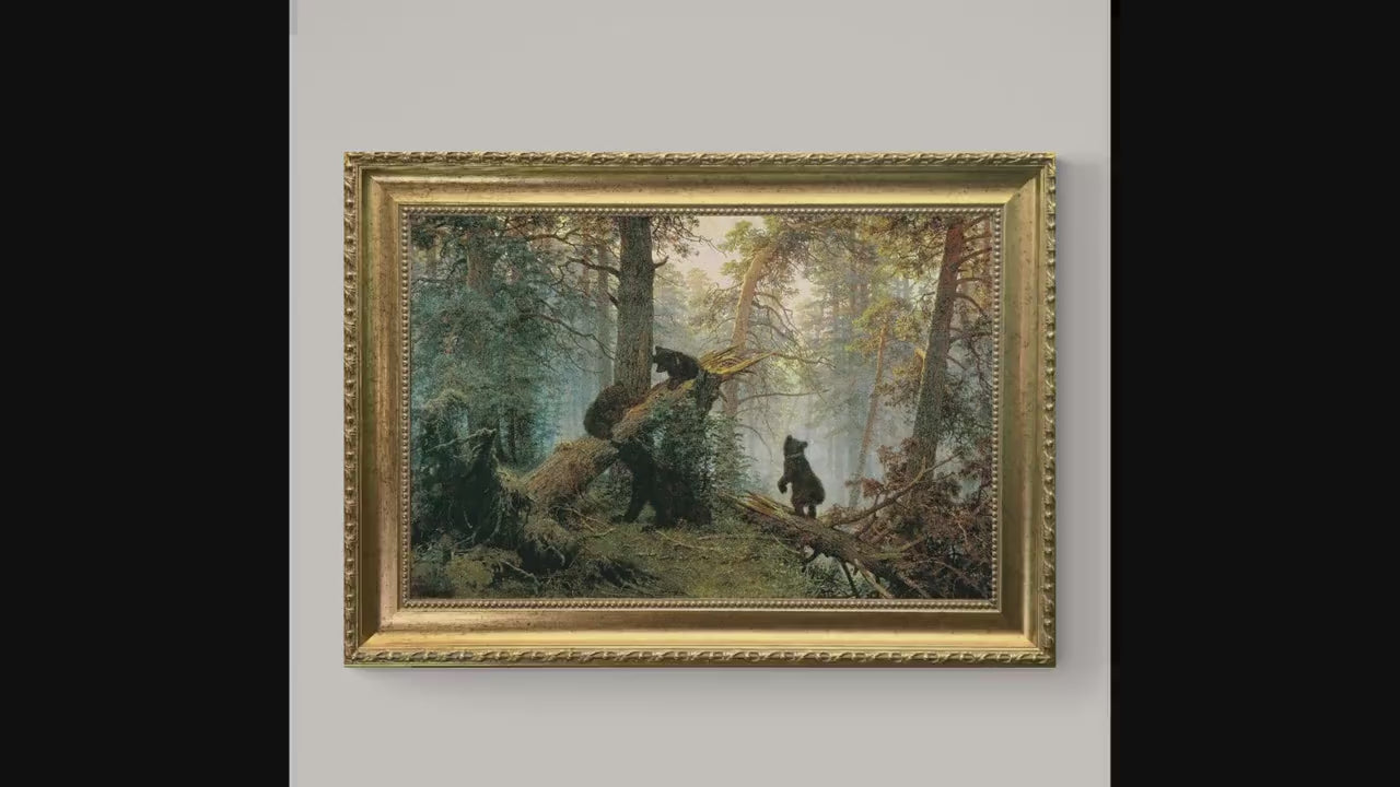 Morning in a Pine Forest by Ivan Shishkin, Canvas Print, Golden Frame, Textured Brushstrokes