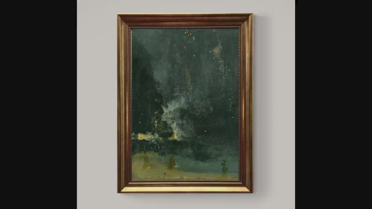 Whistler Nocturne Art Print, Falling Rocket, Gold Frame Canvas and brush strokes