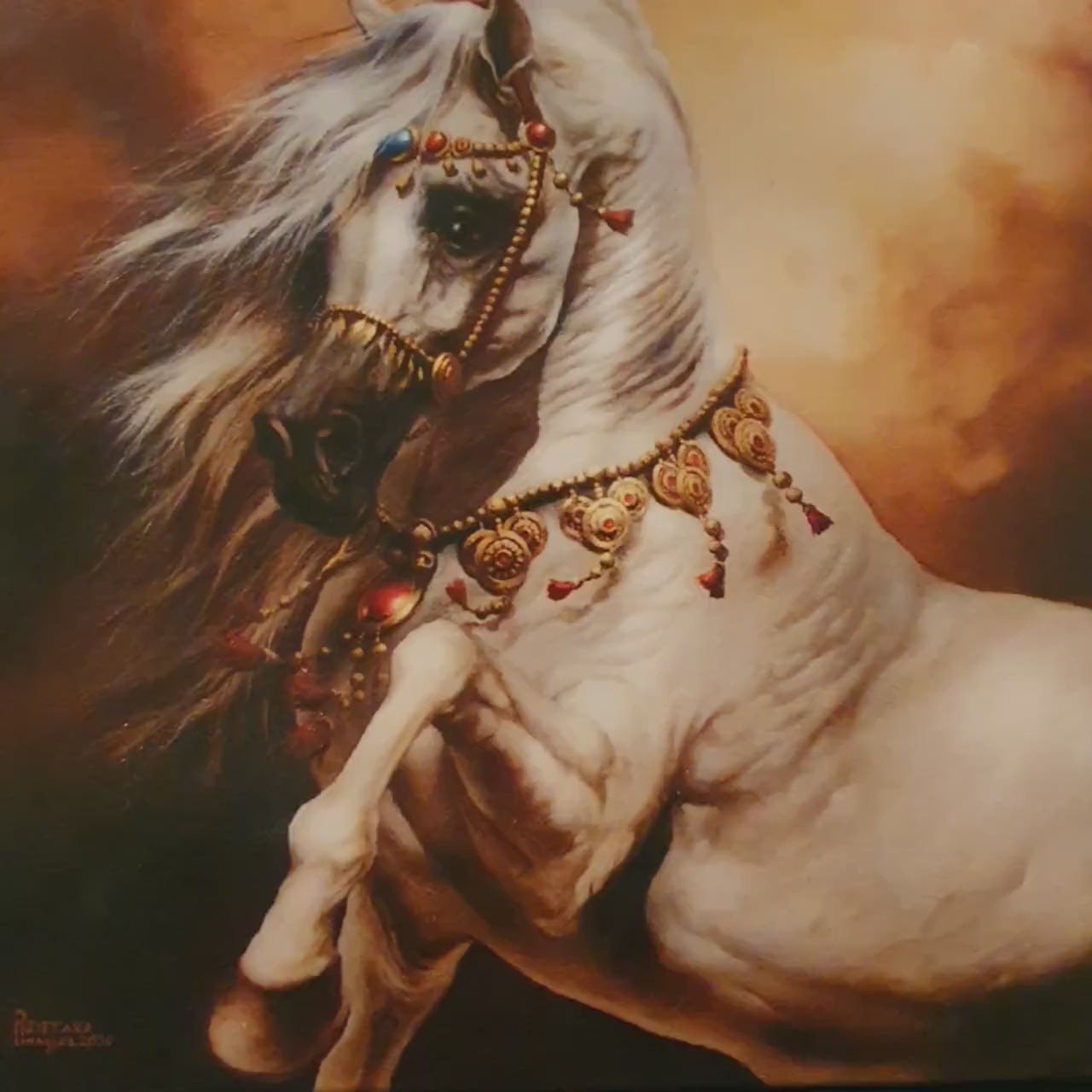 Sleipnir White Horse Canvas Print | Equine Oil Painting Reproduction