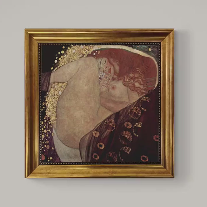 Gustav Klimt Danae Reproduction: Art Nouveau Canvas Print in Gold Vintage Frame