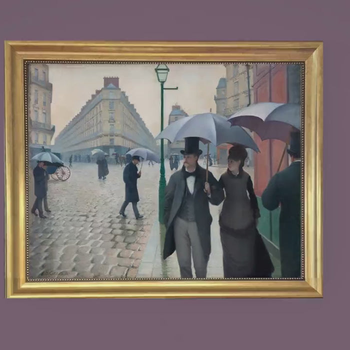 Caillebotte Paris Street Rainy Day Canvas Print with Brush Strokes and Vintage Golden Frame
