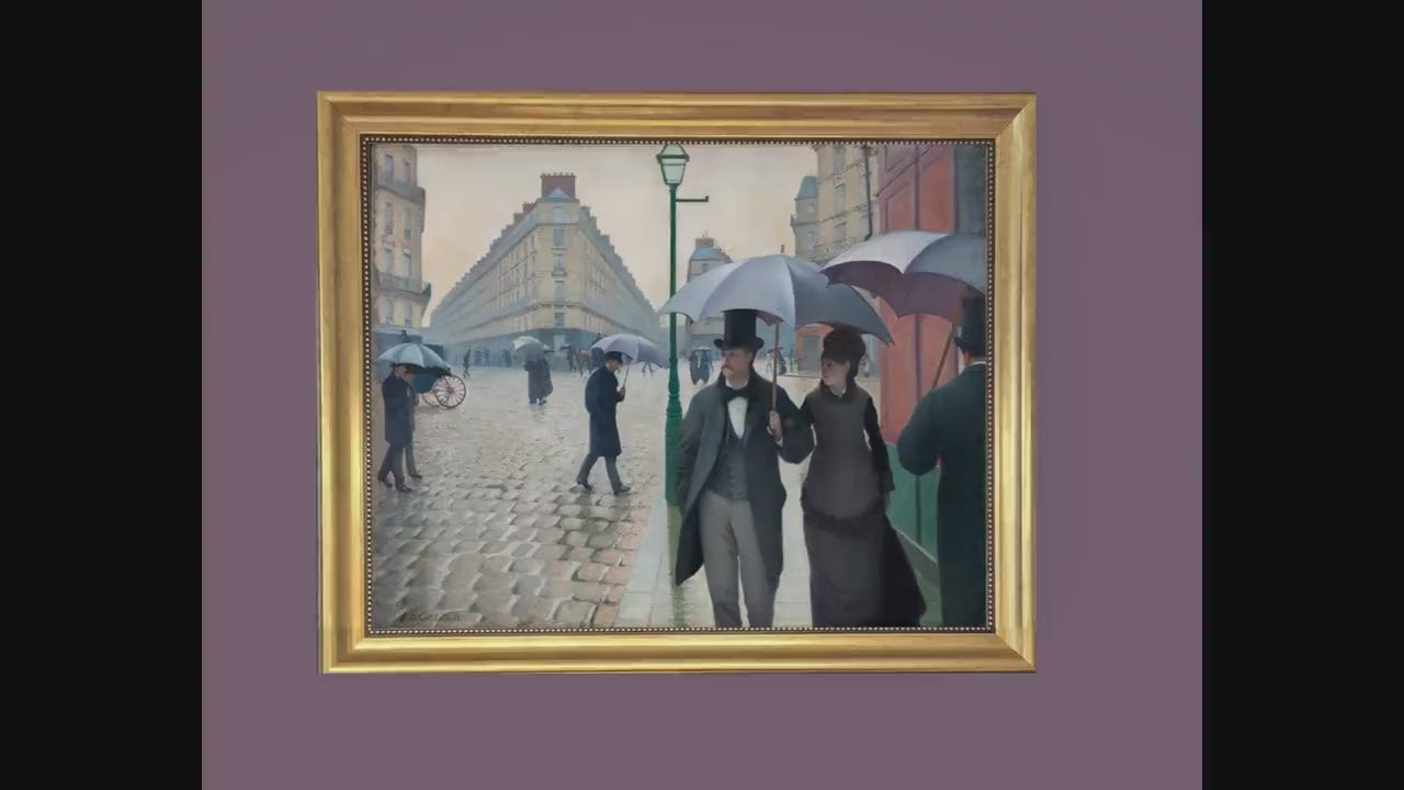 Caillebotte Paris Street Rainy Day Canvas Print with Brush Strokes and Vintage Golden Frame