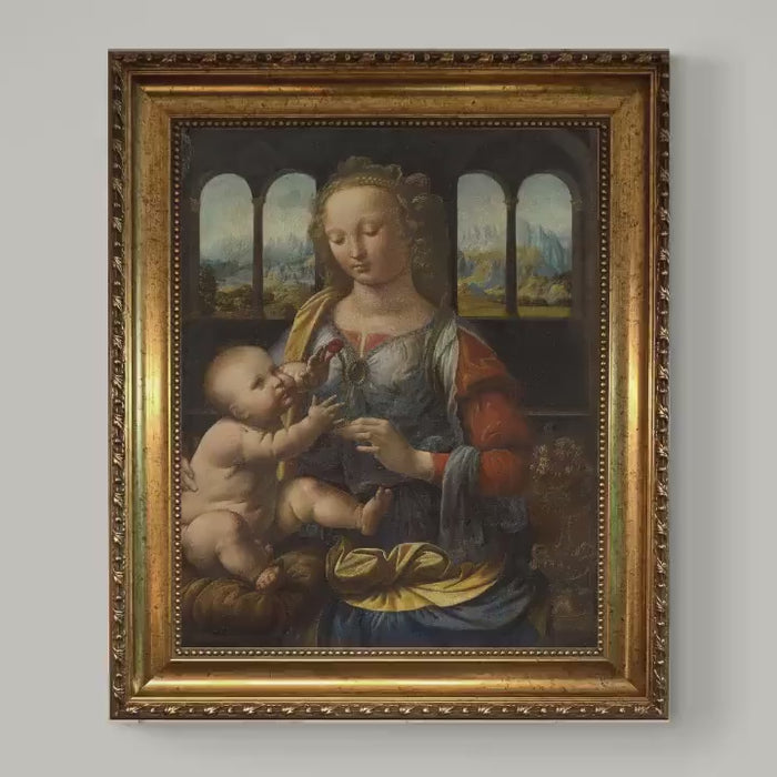 Madonna of the Carnation Painting Print: Religious Canvas Art (Framed, Hand-Brushed)