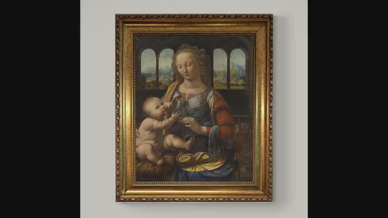 Madonna of the Carnation Painting Print: Religious Canvas Art (Framed, Hand-Brushed)