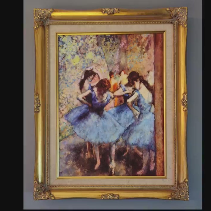 Degas Dancers in Blue Print, Framed Canvas Wall Art, 3D Hand Finished
