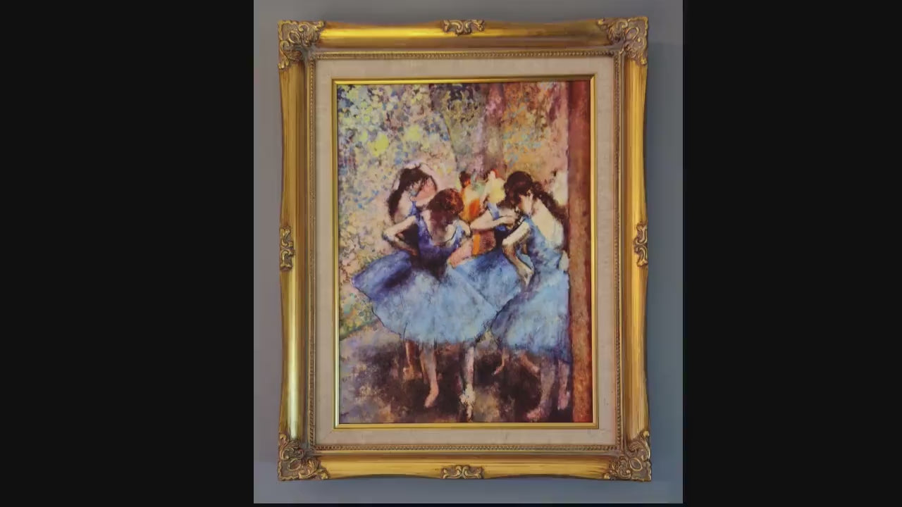 Degas Dancers in Blue Print, Framed Canvas Wall Art, 3D Hand Finished