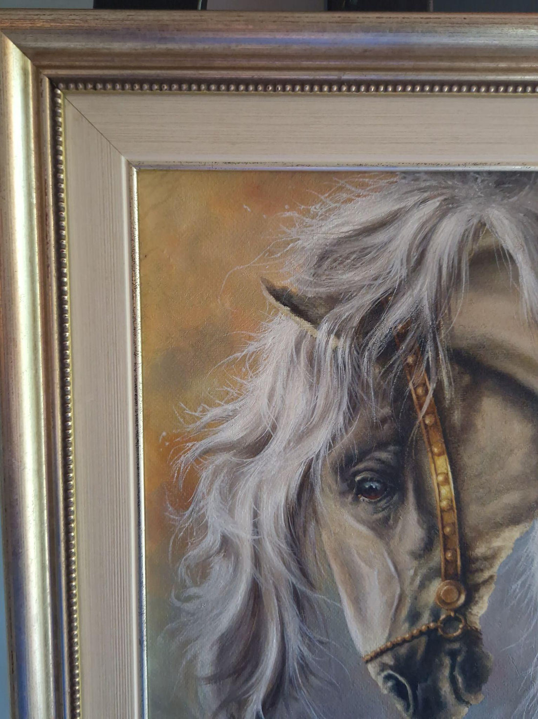 Original oil painting framed "WHITE HORSE" Foshe ART