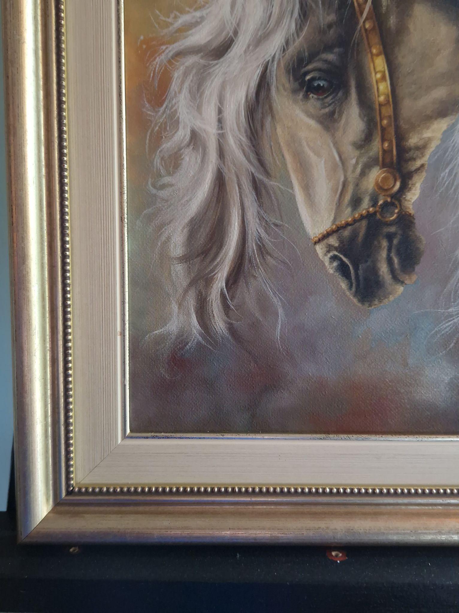Original oil painting framed "WHITE HORSE" Foshe ART