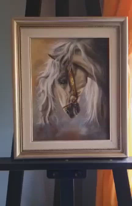 Originalt oljemaleri innrammet "WHITE HORSE"