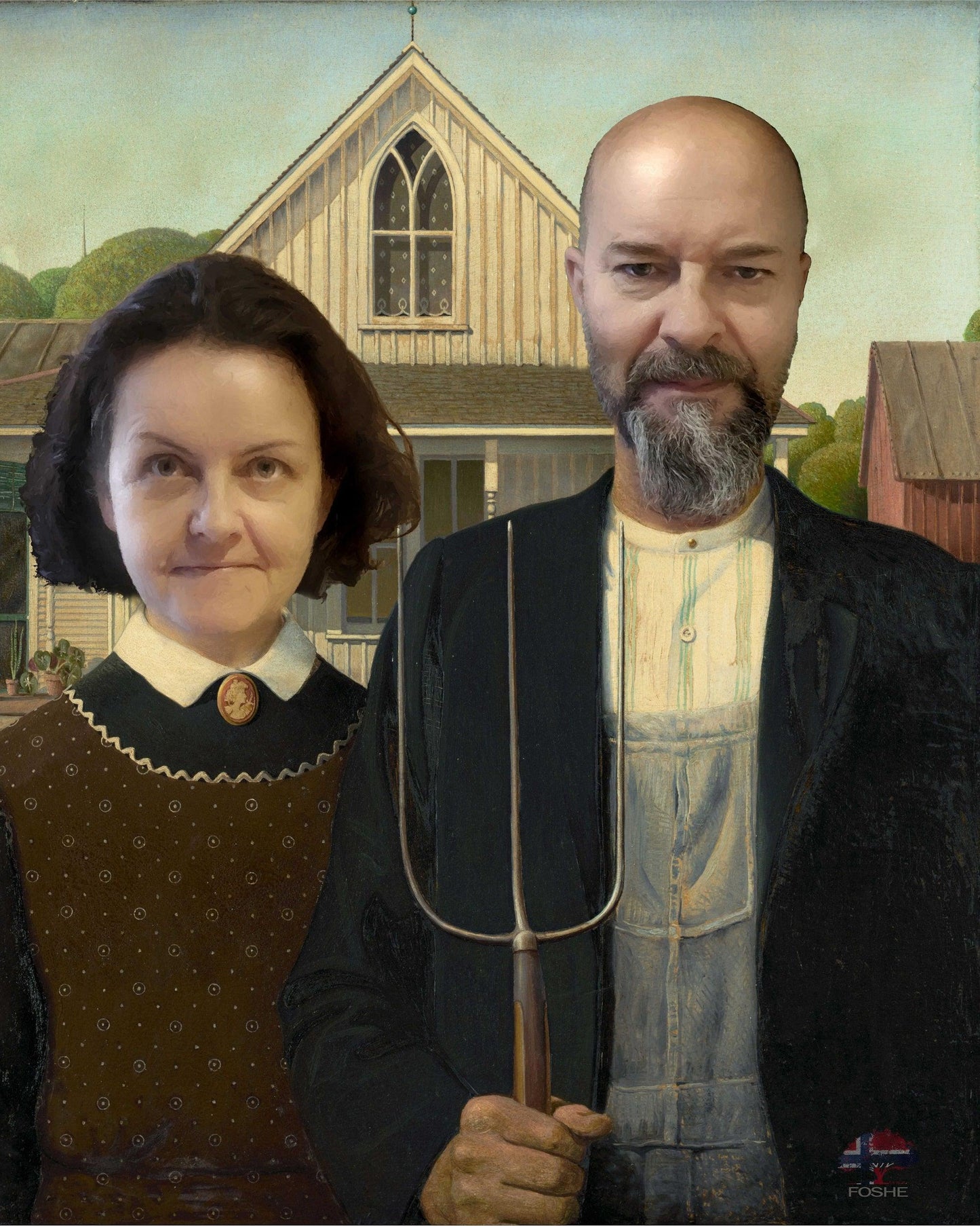 AMERICAN GOTHIC COUPLE Foshe Print ART