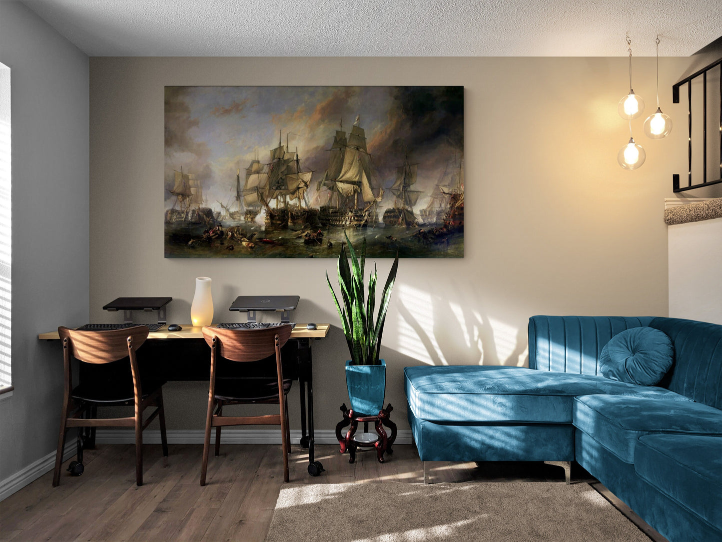 Battle of Trafalgar art prints, Historical Painting of William Clarkson Stanfield, Textured Large Canvas Print, Hand Finished 3D Print FOSHE ART