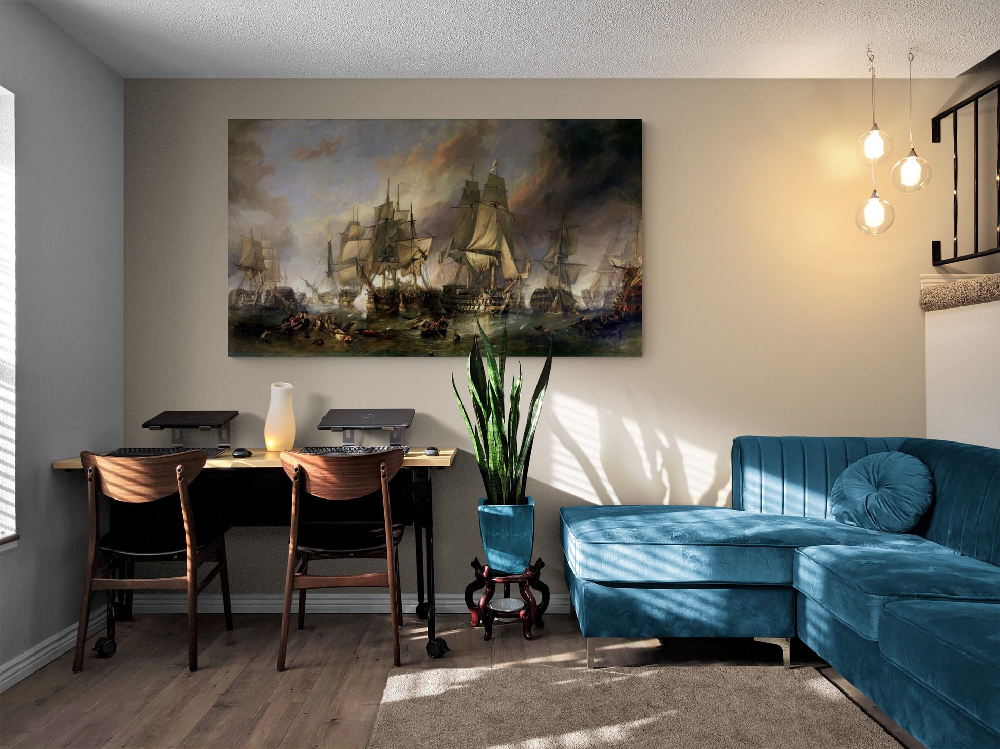 Battle of Trafalgar art prints, Historical Painting of William Clarkson Stanfield, Textured Large Canvas Print, Hand Finished 3D Print FOSHE ART