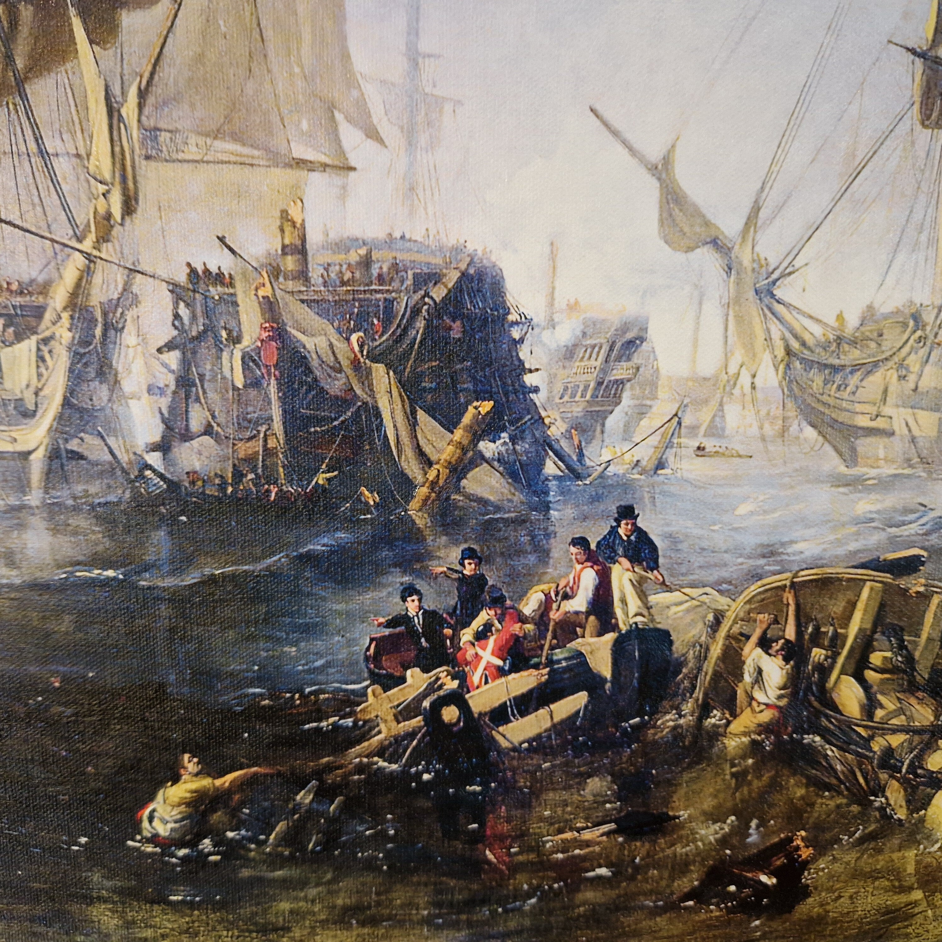 Battle of Trafalgar art prints, Historical Painting of William Clarkson Stanfield, Textured Large Canvas Print, Hand Finished 3D Print FOSHE ART