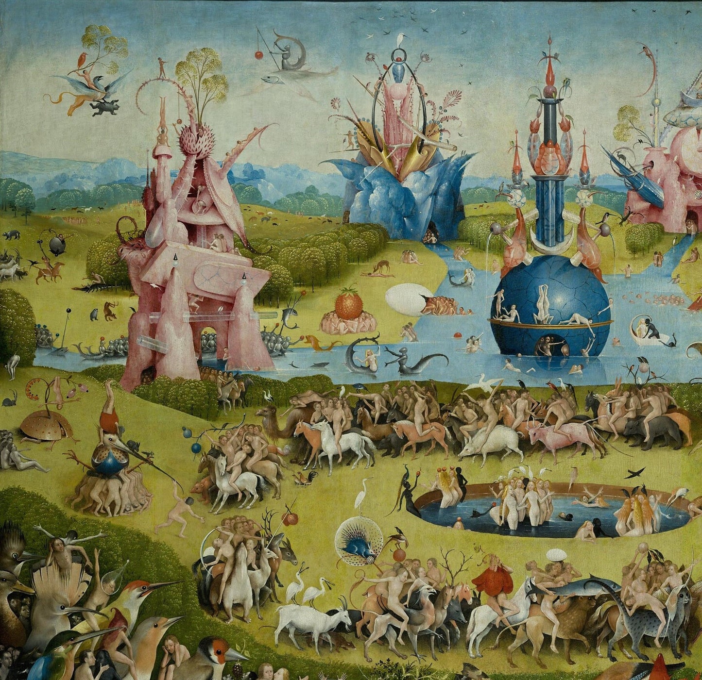 Hieronymus Bosch : Garden of Earthly Delights (Triptych, 1490), Bosch Garden Canvas 3 PANEL, Reproduction Print, Reproduction Canvas FOSHE ART